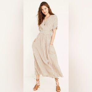 UO Linen Wrap Gingham Midi Dress Size XL